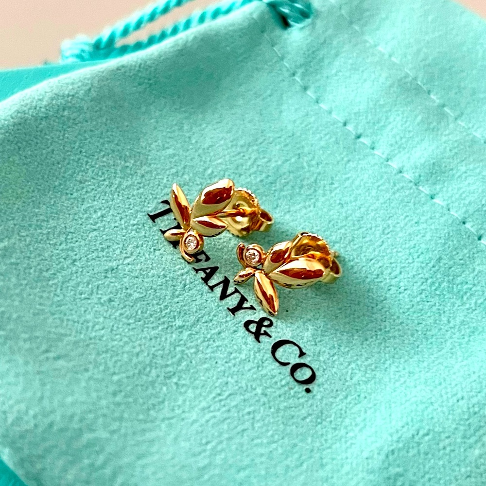 Tiffany & Co. Rose Gold & Diamond Olive Leaf Earrings